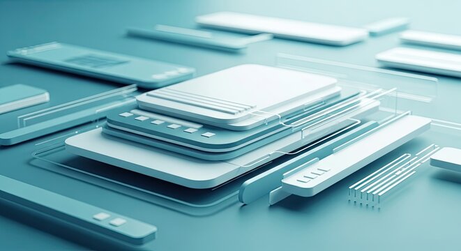 A close-up view of a stack of white and silver rectangular objects