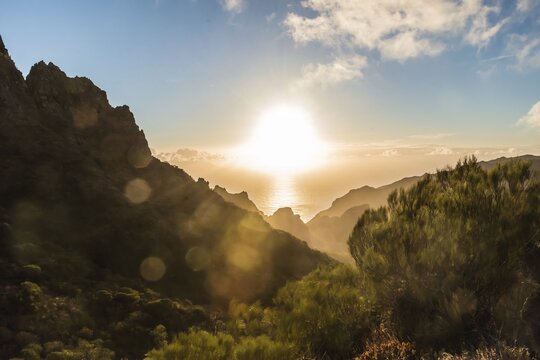 Masca Gorge, mountain silhouettes at sunset, Tenerife, Canary Islands, Spain