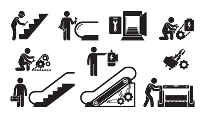 Maintenance and repair icons depicting various technical and building services © Vector Galaxy