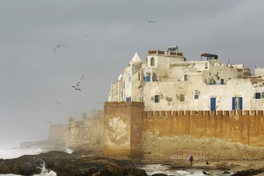 View of the ramparts of the port city of Essaouira at the Atlantic Ocean, Scala de la Kasbah, Essaouira, Morocco