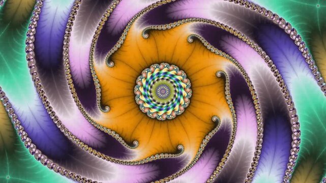 Psychedelic fractal imagery showcases mesmerizing spiral patterns and vibrant color gradients in a continuous zoom through self similar mathematical structures and infinite geometric complexity