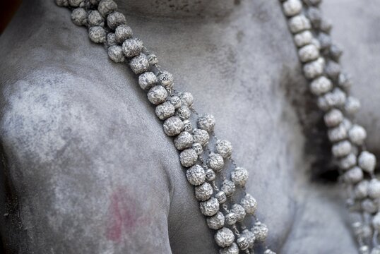Sadhu, practitioner of yoga and monk, wearing a Rudraksha rosary, Pongal festival, Trivandrum, Thiruvananthapuram, Kerala, South India, India, Asia