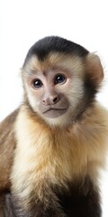 Fototapeta premium Capuchin monkey closeup portrait on white studio background