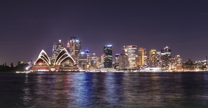 Circular Quay and The Rocks at night, skyline with Sydney Opera House, Opera, Financial District, Banking district, Kirribilli, Sydney, New South Wales, Australia