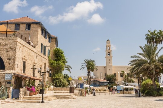 Square in the old town of Jaffa with St. Peter's Church, old port, Kikar Kdumim, Tel Aviv-Jaffa, Israel