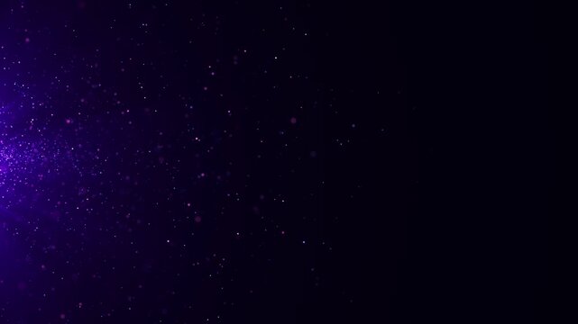 Purple cosmic particle field drifting across a dark space background with subtle glow and depth. Elegant abstract animation suitable for sci-fi themes, technology visuals, and atmospheric motion desig