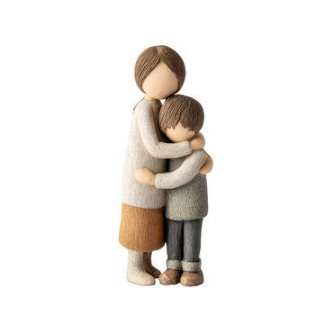 Mother and Son Embrace: A heartwarming figurine depicts a mother tenderly embracing her son, symbolizing the unbreakable bond of family love and affection.