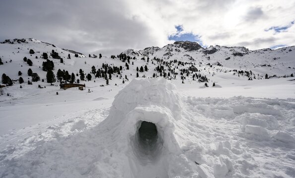 Igloo in the mountains in winter, Wattentaler Lizum, Tuxer Alps, Tyrol, Austria