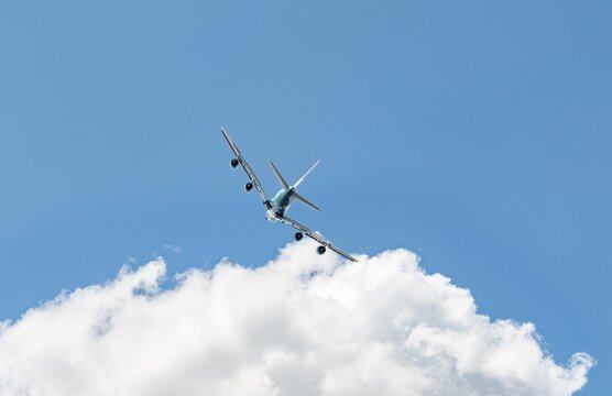 Airbus A380 long-haul aircraft in flight, air show, Paris, France