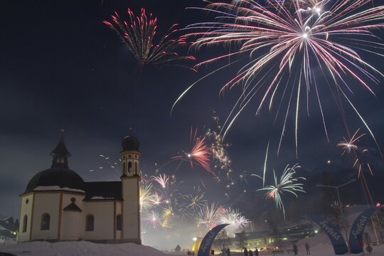 New Year's Eve fireworks in Seefeld, Tyrol, Austria