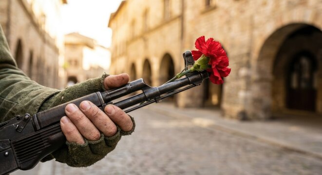 Portuguese Soldier Holding a Rifle with a Carnation &ndash; April 25th, the Day of Freedom