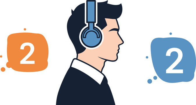 Headphones profile vector showing stereo balance with numbered blobsHeadphones profile vector showing stereo balance with numbered blobs