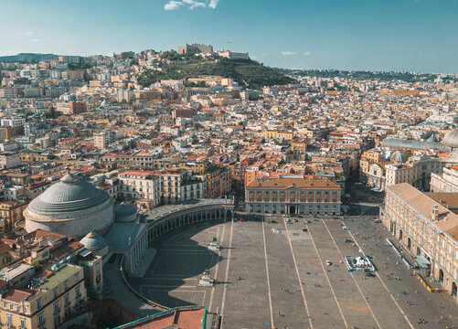 aerial view of naples, napoli italy, piazza plebiscito