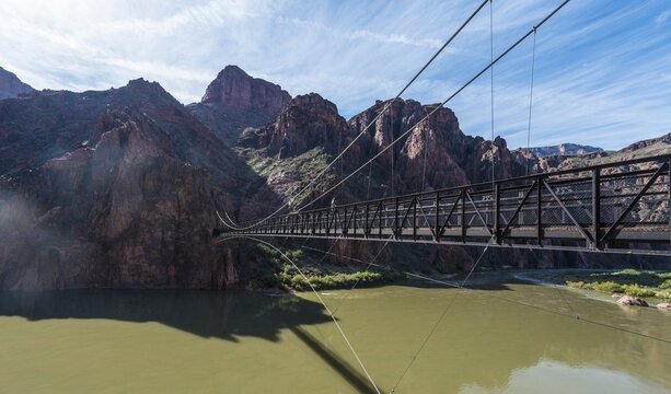 Bright Angel Trail, Kaibab Suspension Bridge, Bridge over Colorado River, Grand Canyon National Park, Arizona, USA