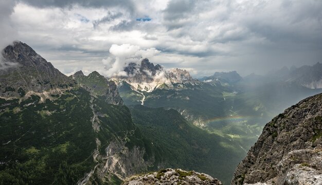 View of Monte Cristallo from the Via Ferrata Vandelli, Sorapiss Circuit, Dolomites, Belluno, Italy