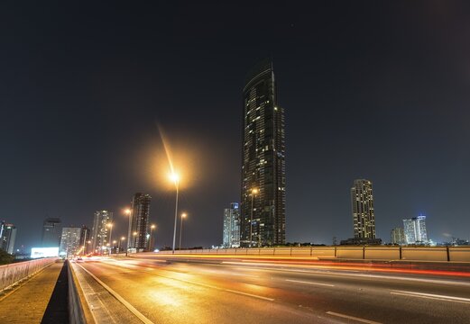 Skyline, Bridge over the river Mae Nam Chao Phraya, at night, Bangkok, Thailand