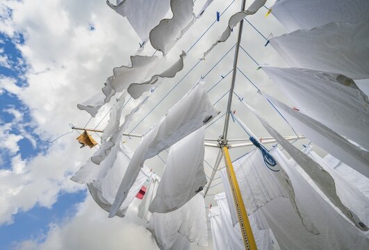 White laundry drying on a clothesline, Lauterbrunnen, Switzerland