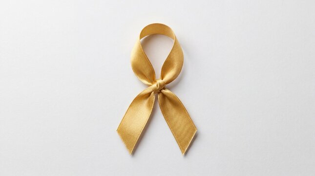 Gold Awareness Ribbon Isolated on White Background for Childhood Cancer Support