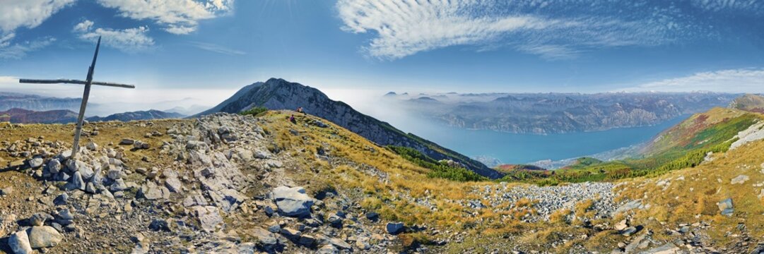 Panorama Monte Baldo with the peak Cima Valdritta and Lake Garda, Monte Baldo, Malcesine, Verona Italy, Trentino-Alto Adige, Italy