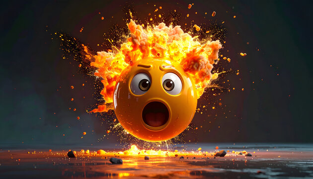 Exploding Fireball Emoji with Surprised Expression