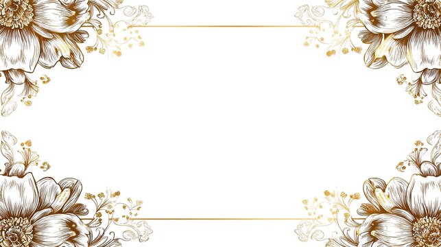 Luxury wedding invitation frame with golden floral designs