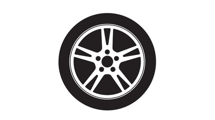 Obraz premium Car wheel black and white vector illustration with five spokes and five bolt holes on a white background