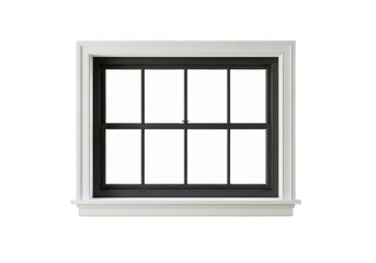 Obraz premium A classic rectangular window with a dark frame and thick white trim for residential architecture