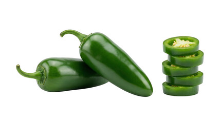 Green jalapeno peppers and sliced jalapeno rings