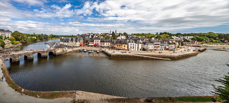Panoramic view Saint-Goustan Port Auray Brittany France historic town bridge