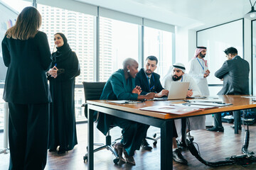 International corporate business team meeting in dubai office