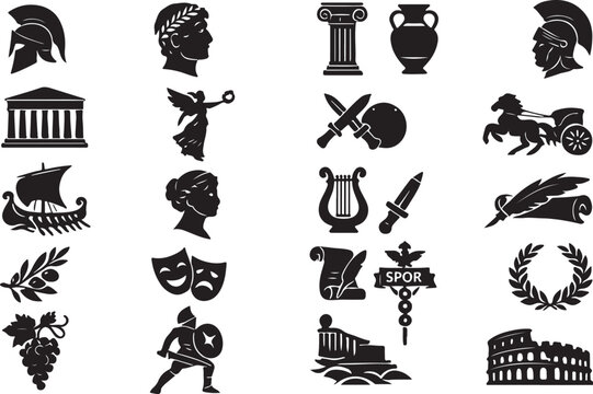  Collection of Ancient Greek and Roman Silhouette Icons ancient Greece ancient Rome
