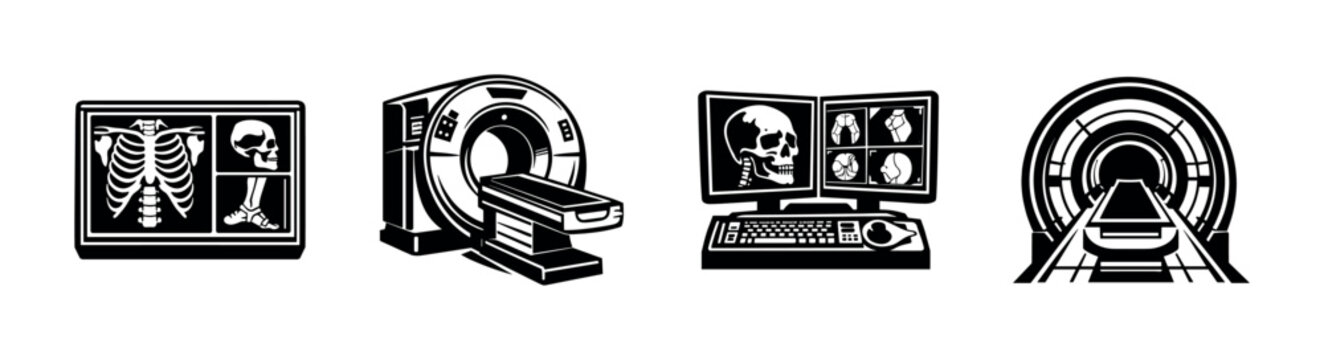 Medical imaging equipment vector set with x-ray mri and ct scan illustrations