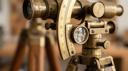 Fototapeta premium Vintage brass theodolite eyepiece with vernier scale and arc graduations