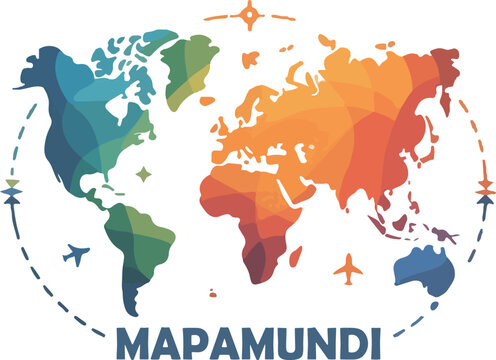Travel mapamundi & world map color logo icon vector white background