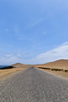 Empy road, road made of salt in Paracas Peru, sky blue clear