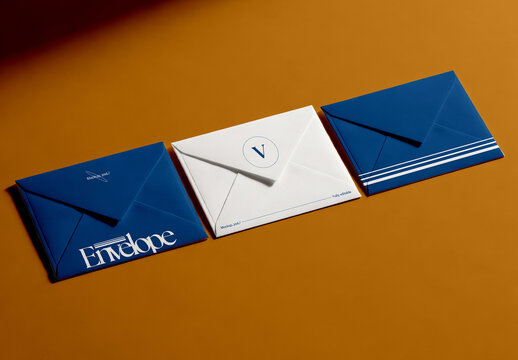 Envelope Mockup Set On Solid Background With Hard Shadow