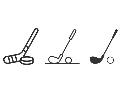 different types of golf clubs in action poses with balls