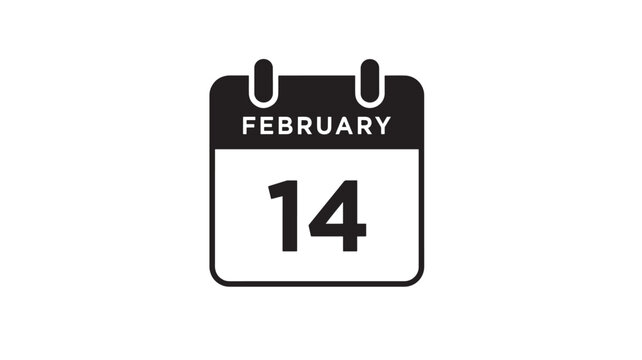 Calendar icon showing the date February 14th with a black outline and white text on a white background