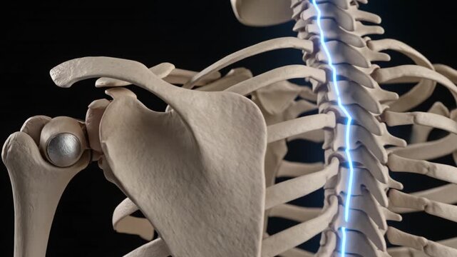 3D Illustration of Human Spine and Shoulder Pain Concept