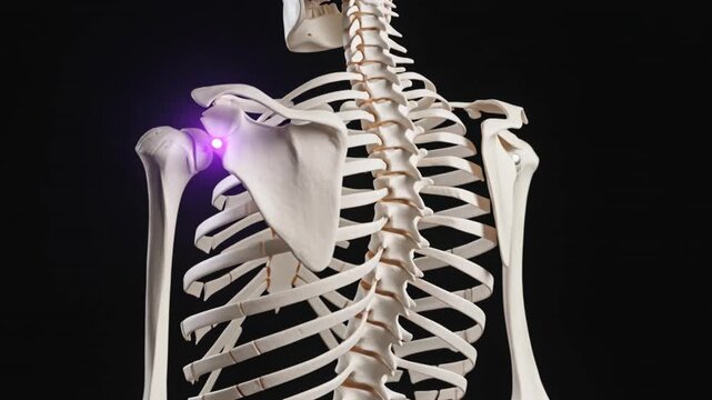 Human Skeleton with Glowing Purple Light on Shoulder Pain