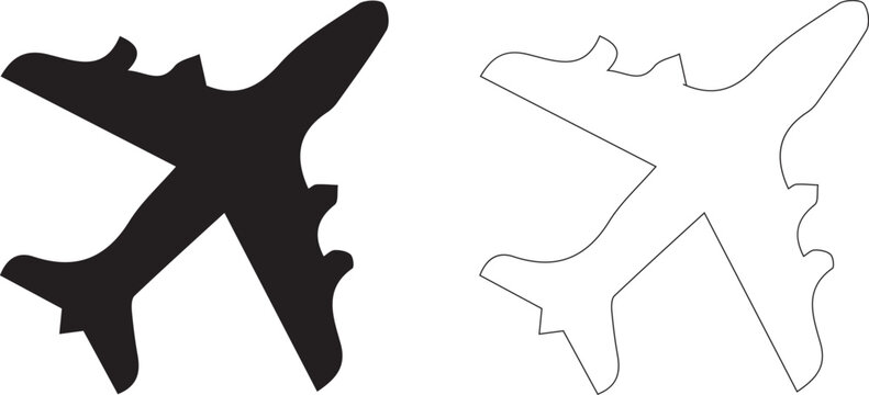 Airplane illustration in black and white with simple minimal line art silhouette style