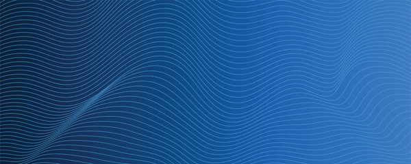 Fototapeta premium Abstract blue wavy line background with smooth flowing curves. Minimal modern vector design with dynamic motion, perfect for technology themes, presentations, web design and digital layouts.