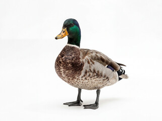 Obraz premium Male mallard stands poised against a clean white background