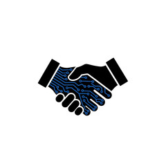 Obraz premium Digital handshake icon representing technology partnership and business agreement