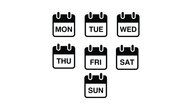 Calendar icon set with days of the week in black and white