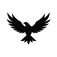 Obraz premium Black silhouette of a mighty flying eagle with outstretched wings, isolated on white background