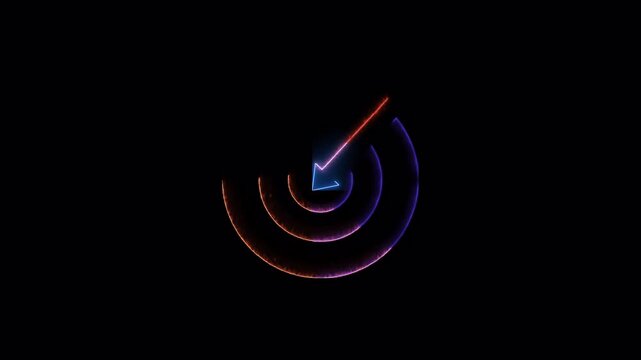 Target icon animation in neon gradient pink to purple, arrow hitting center with subtle pulse glow, modern tech style, loop ready