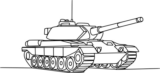 Black and white line of a military tank with turret and tracks vehicle army © Saif