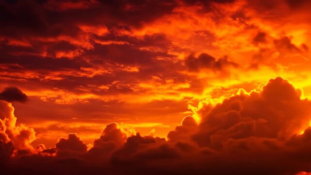 A stunning sunset with vibrant orange clouds and dramatic lighting.