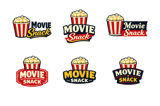 Popcorn icons set for movie snack logo designs